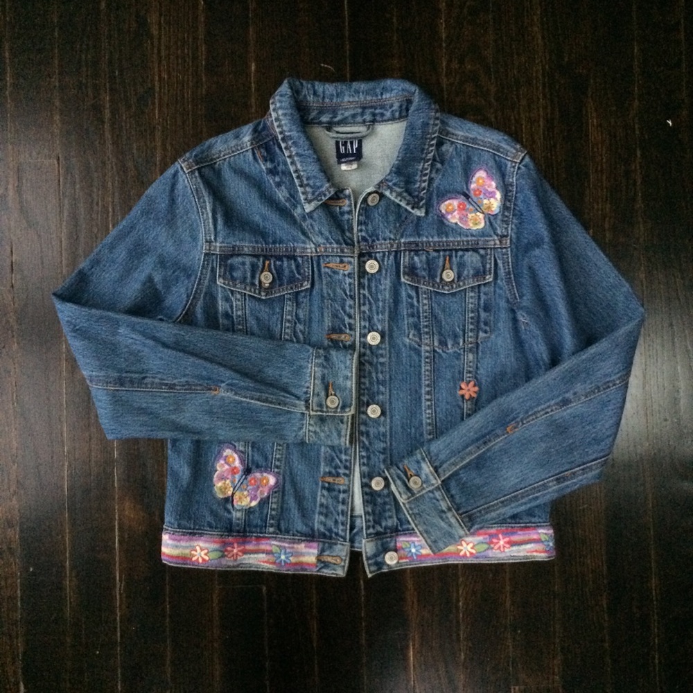 Embroidered Floral Butterfly Jean Jacket - Picture 2 of 6